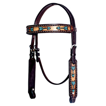 Bar H Equine Austin Arrow Spotted Leather One Ear Headstall Brown